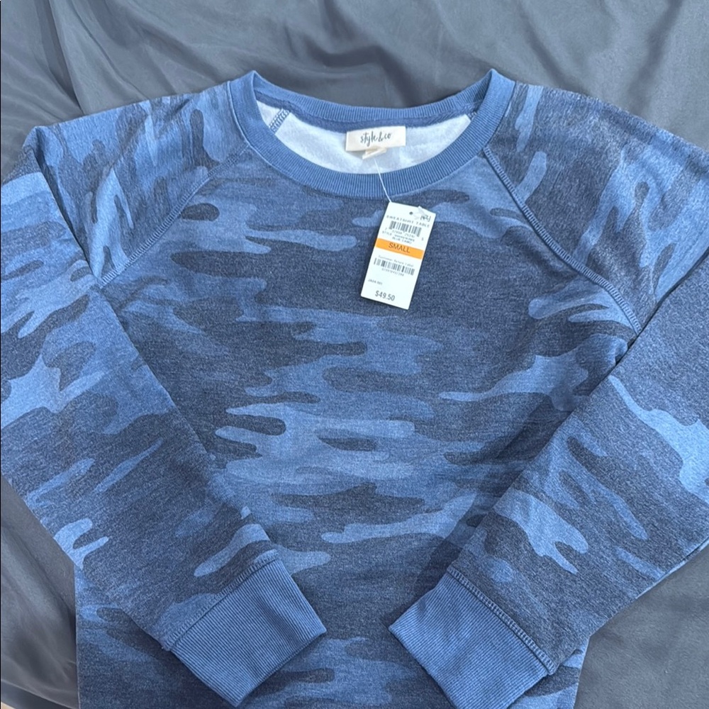 NWT Style and Co Blue Camo Women Sweatshirt